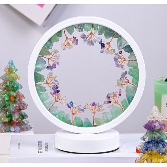Round Green Aventurine Gemstone Tree LED Healing Crystal Nightlight - Picture 1 of 1
